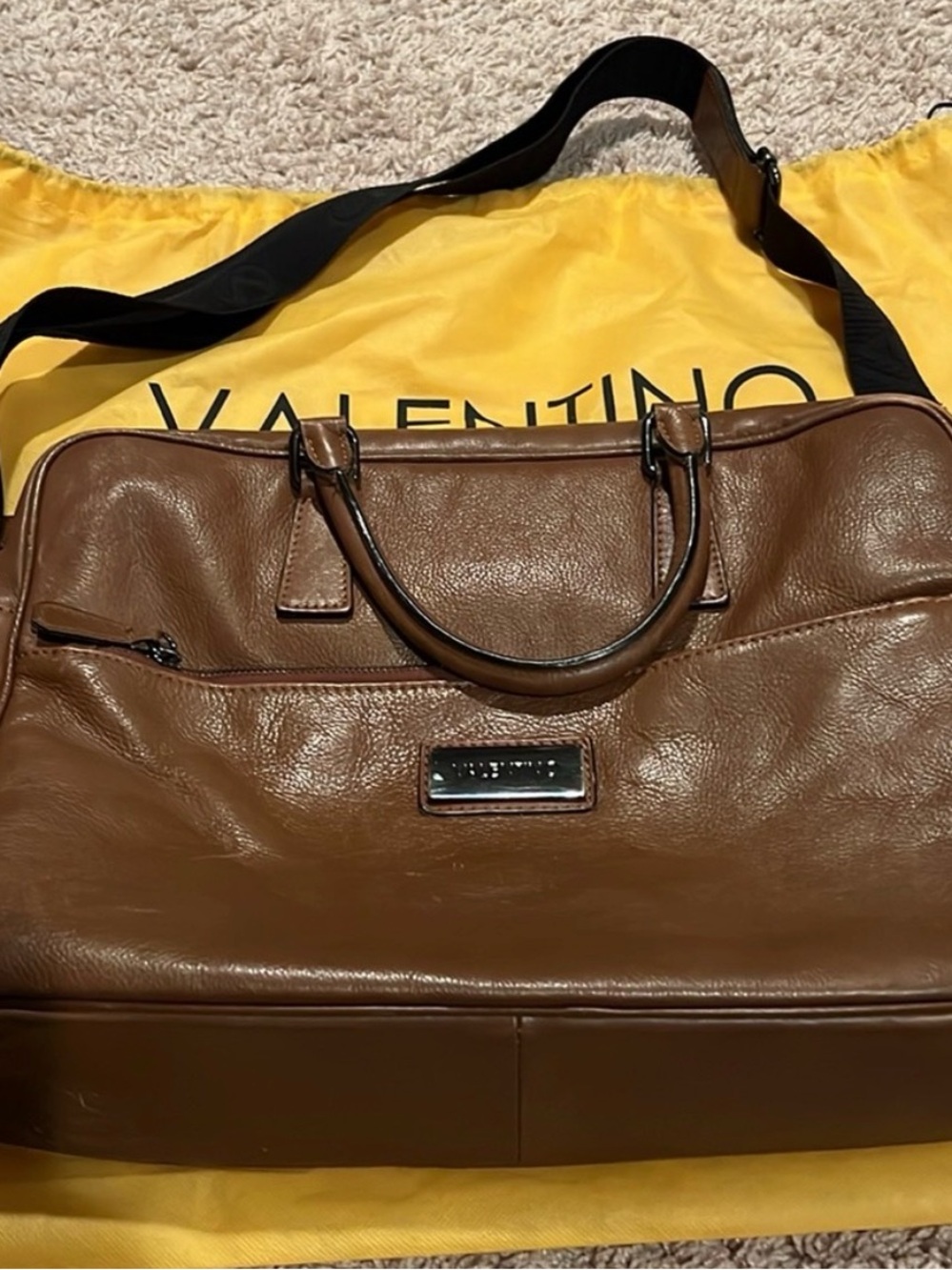Valentino Brown Leather Duffel with Black Strap